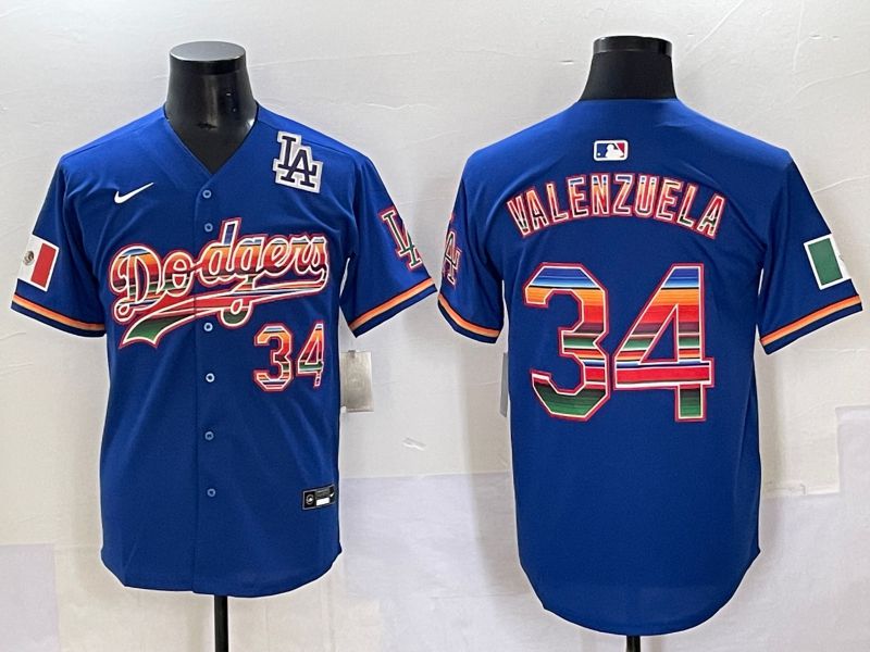 Men 2025 Los Angeles Dodgers #34 Valenzuela Blue Nike MLB Jersey style 6279